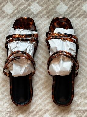 Tortoiseshell Strappy Slide Mules for Women - Brown